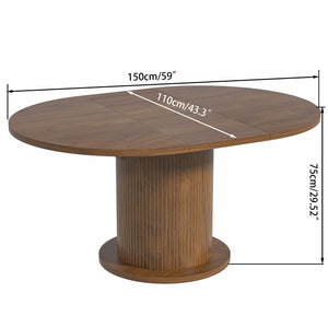 59 inch Round Dining Table for 6, Modern Farmhouse Kitchen Table, Circle Dining Tables with Wood Strip Base for Kitchen Living Room (Big Adjustable Walnut)