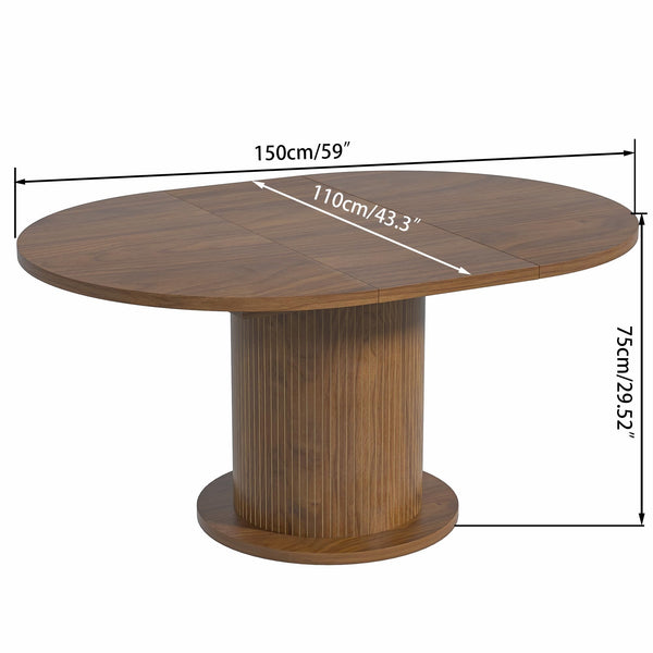 59 inch Round Dining Table for 6, Modern Farmhouse Kitchen Table, Circle Dining Tables with Wood Strip Base for Kitchen Living Room (Big Adjustable Walnut)