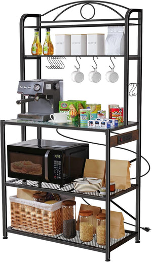 Baker's Rack with Power Outlet, 5-Tier Kitchen Storage Shelf