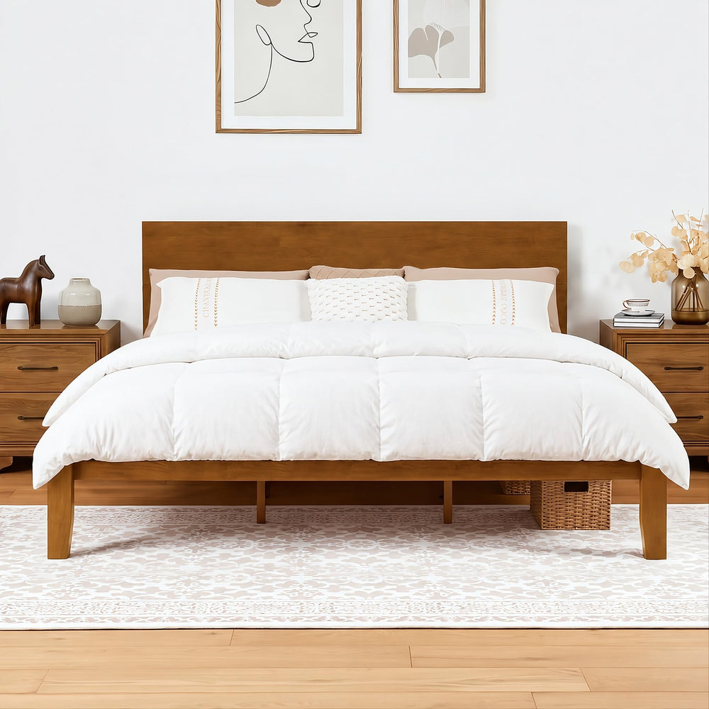 Japanese Joinery Solid Wood Bed Frame with Headboard