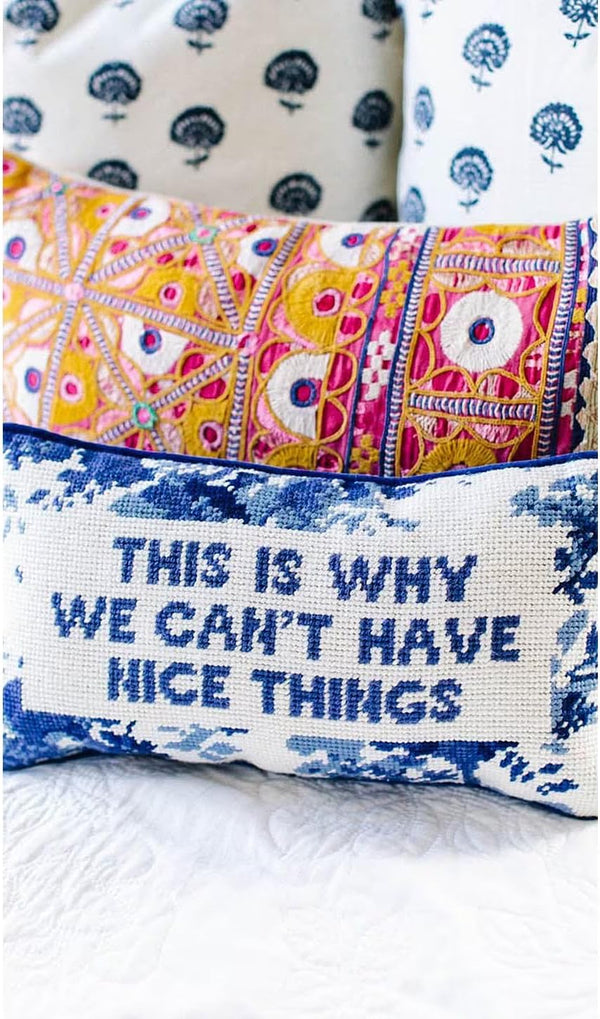 Needlepoint Throw Pillow – Wool Embroidery, 8" x 14"