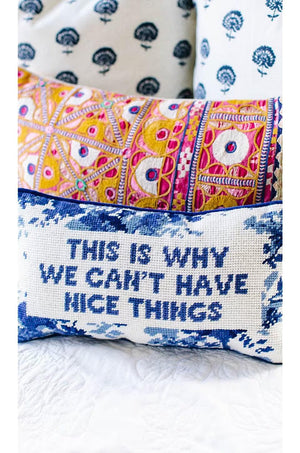 Needlepoint Throw Pillow – Wool Embroidery, 8" x 14"