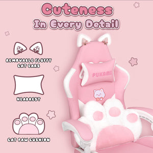Kawaii Cat Gaming Chair with Footrest & Recliner