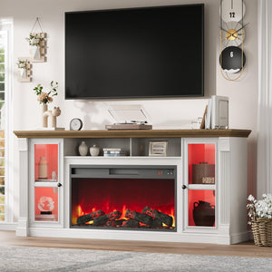 70" Farmhouse TV Stand with 36" Electric Fireplace & LED Lights