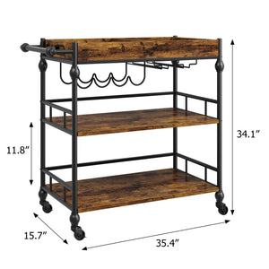 3-Tier Rolling Bar Cart with Removable Tray & Wine Rack