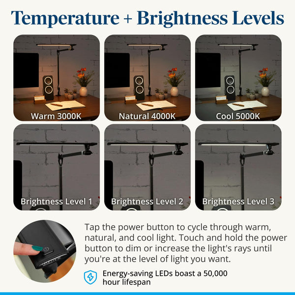Adjustable LED Desk Lamp with 3 Color Modes & Dimmer