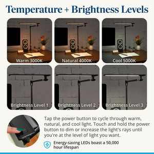 Adjustable LED Desk Lamp with 3 Color Modes & Dimmer