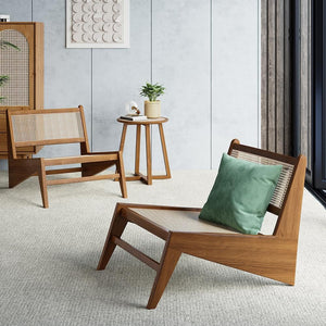 Rattan Accent Lounge Chair – Ash Wood & Rattan Armless Chair