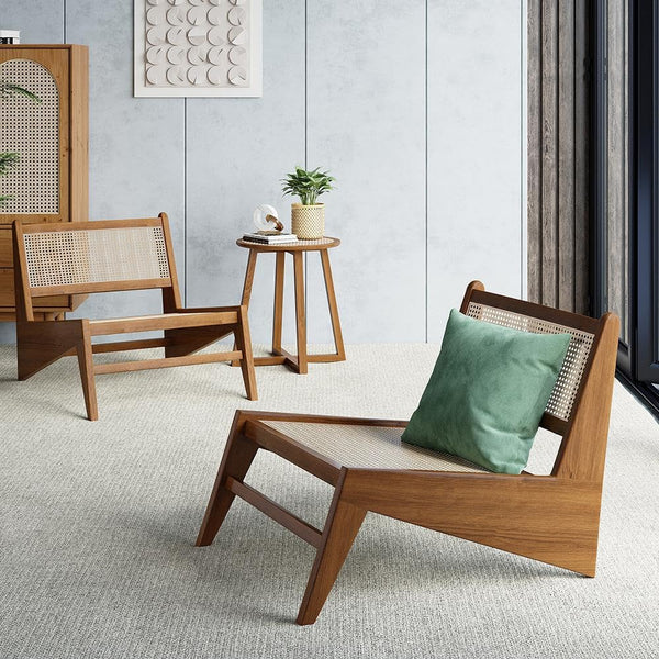 Rattan Accent Lounge Chair – Ash Wood & Rattan Armless Chair