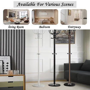 Freestanding Coat Rack with Marble Base & Multi-Hook Hall Tree