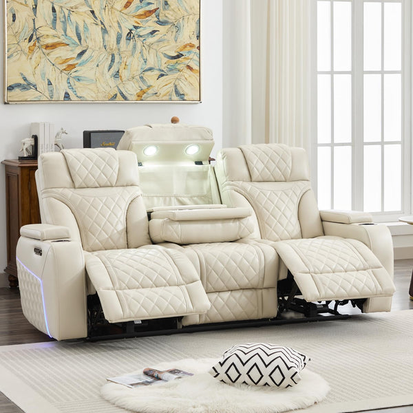 Power Recliner Sofa with Adjustable Headrest & LED Lights