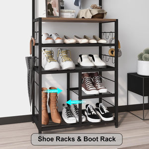 5-in-1 Hall Tree with Console Table & Shoe Rack