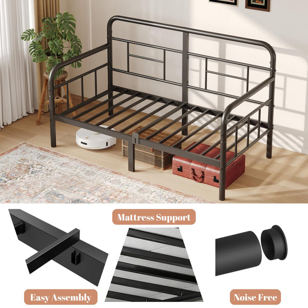 Twin Metal Daybed Frame with Storage and Modern Headboard