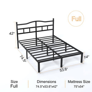 14-Inch Metal Platform Bed Frame with Headboard