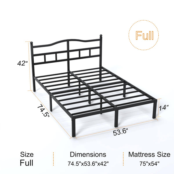 14-Inch Metal Platform Bed Frame with Headboard
