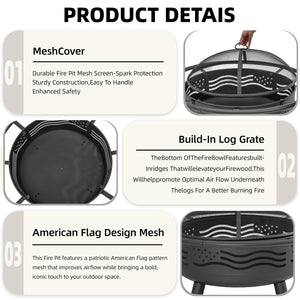 32-Inch American Flag Round Fire Pit