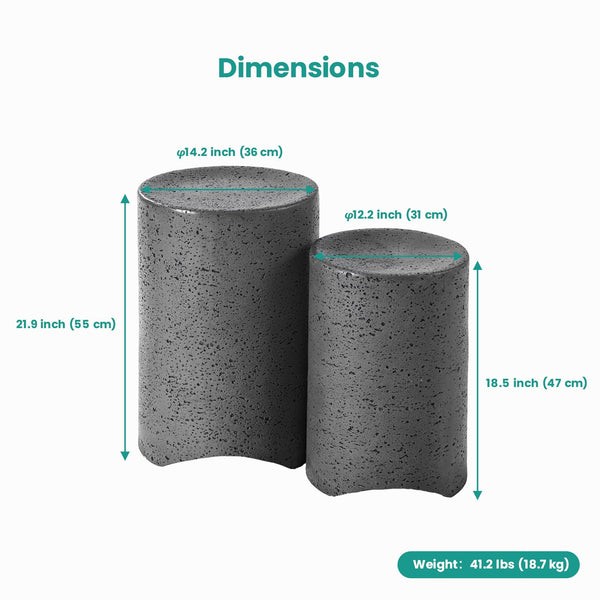 Concrete Nesting Side Table Set of 2 – Round & Rectangular Outdoor Accent Tables
