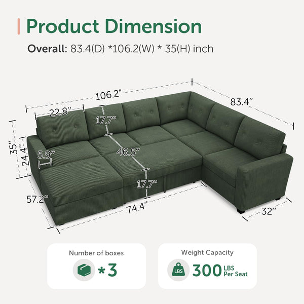 U-Shaped Sectional Sleeper Sofa with Storage Ottoman