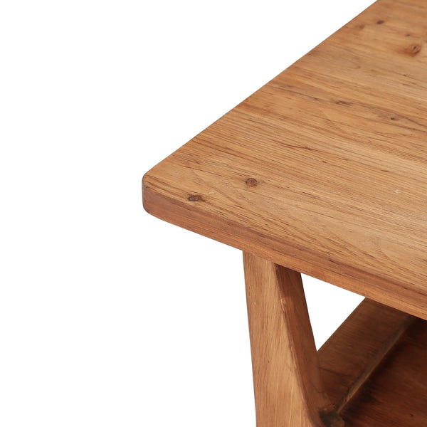 Solid Wood Coffee Table with 2-Tier Shelf & Rounded Corners