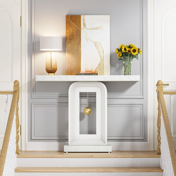 40" Faux Marble Console Table with Geometric Base