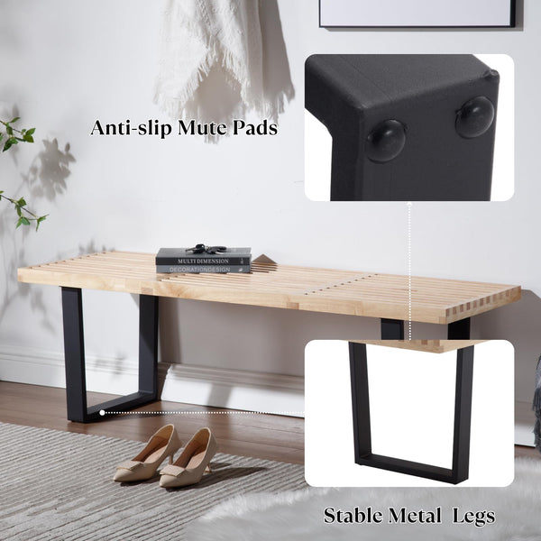 Solid Wood Dining & Entryway Bench with Metal Legs