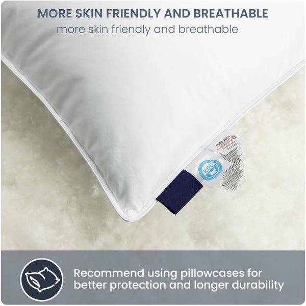 White Goose Down Pillow – 900 Fill Power, 700TC Cotton Shell