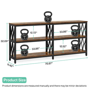 71" 3-Tier Console Sofa Table with Storage Shelves