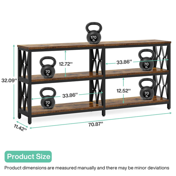 71" 3-Tier Console Sofa Table with Storage Shelves