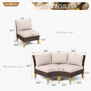 5-Piece Half Moon Outdoor Wicker Sectional Sofa Set
