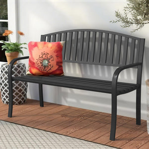 50" Outdoor Metal Garden Bench with Backrest & Armrests