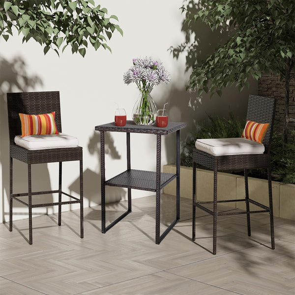 Outdoor Wicker Bar Table – Counter Height Patio Pub Table with Storage Shelf