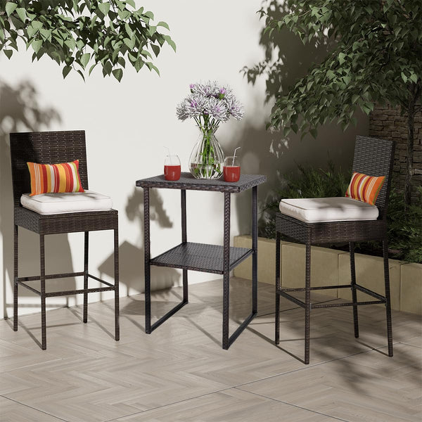 Outdoor Wicker Bar Table – Counter Height Patio Pub Table with Storage Shelf