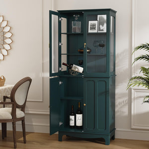 72" Freestanding Kitchen Pantry Cabinet with Glass Doors