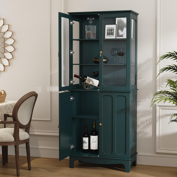 72" Freestanding Kitchen Pantry Cabinet with Glass Doors
