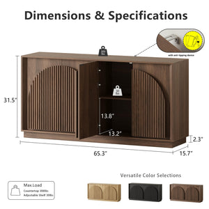 Fluted Sideboard Buffet Cabinet with Storage, 65"