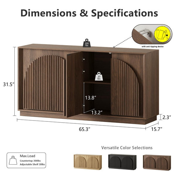 Fluted Sideboard Buffet Cabinet with Storage, 65"