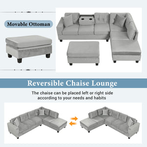 L-Shaped Sectional Sofa with Storage Ottoman & Reversible Chaise