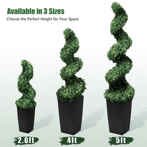 Artificial Spiral Topiary Trees, Set of 2 – UV Resistant Faux Boxwood with Square Planter