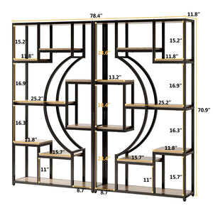 Geometric Bookshelf Set of 2 – 70.8" Tall, 79" Wide, 18 Open Shelves