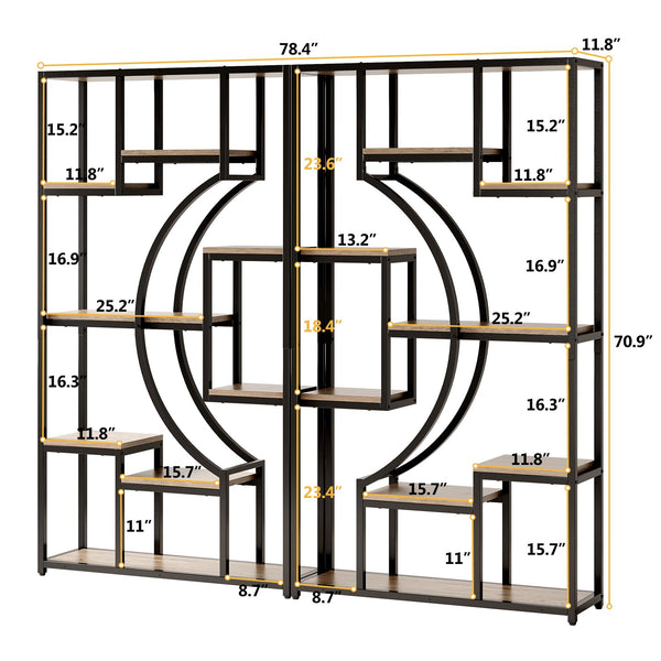Geometric Bookshelf Set of 2 – 70.8" Tall, 79" Wide, 18 Open Shelves