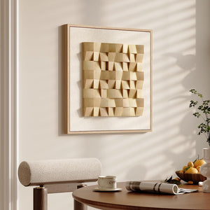 3D Solid Wood Block Wall Art – Geometric Minimalist Square Panel