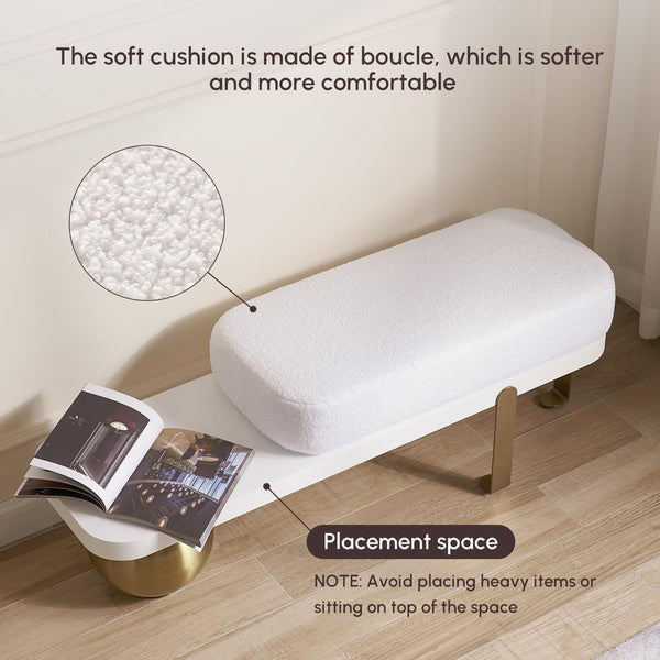 47.2" Boucle Upholstered Entryway Bench with Metal Legs