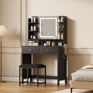 Lighted Vanity with Mirror, Stool & Storage
