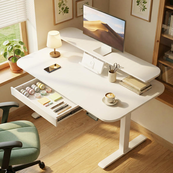 Electric Standing Desk with Drawers and Monitor Stand