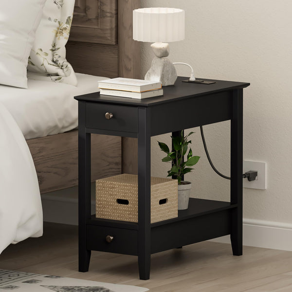 End Tables Set of 2 with Charging Station and Drawers