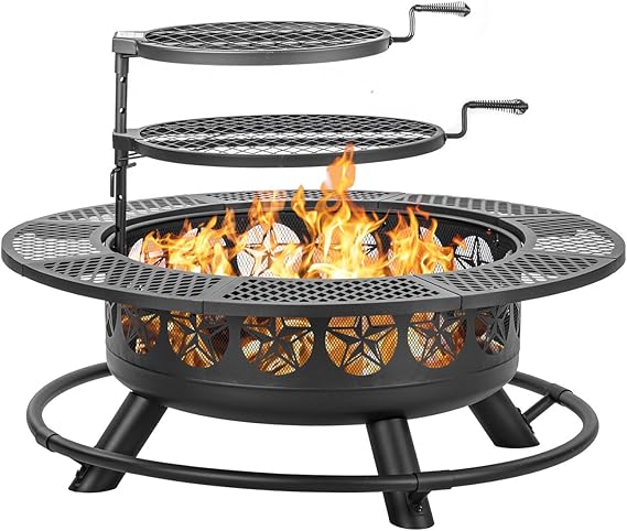 47-Inch Round Wood Burning Fire Pit Table with Grill