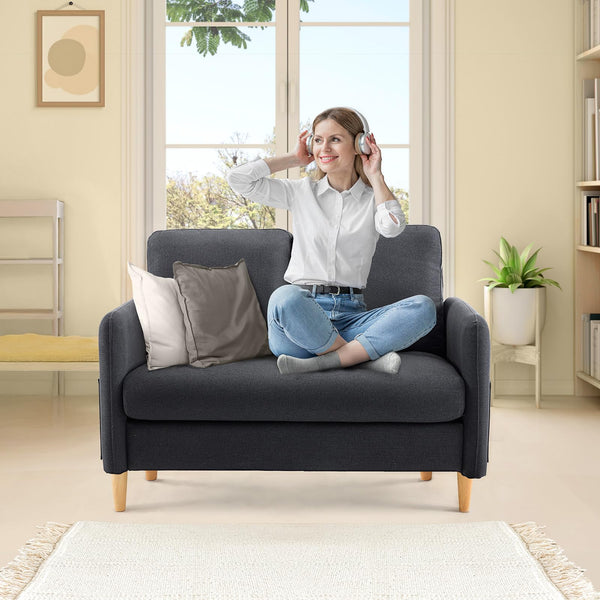 Linen Loveseat Sofa with Side Storage