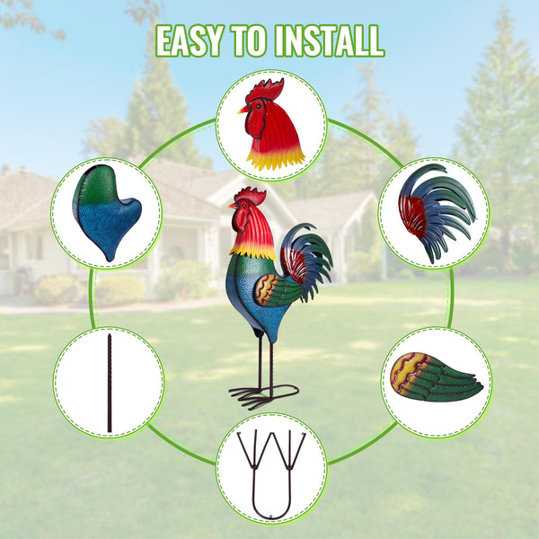 63-Inch Metal Rooster Yard Decoration
