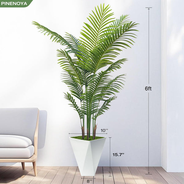 Artificial Palm Tree 6FT with White Planter – Indoor Faux Tropical Plant