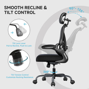 Ergonomic Office Chair 330LBS with Lumbar Support & Flip-Up Armrests